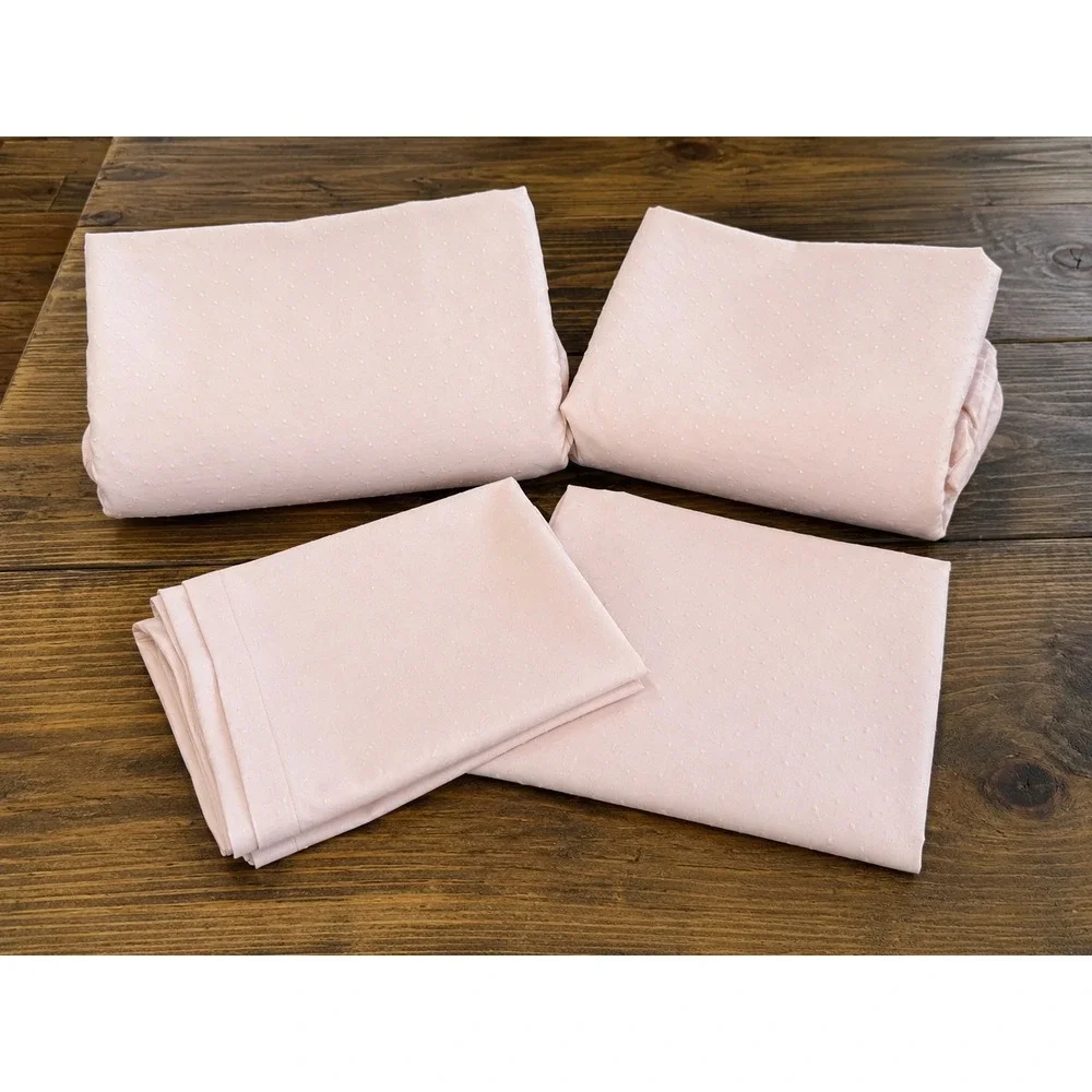 Peacock Alley Queen Size Sheet Set 4 pc Blush Pink 100% Cotton Textured Made USA